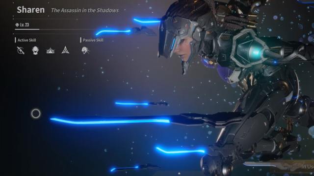 A screen showing Sharen's active skills in The First Descendant.