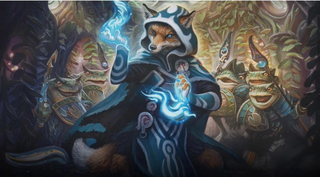 Jace Beleren classic MTG planeswalker reimagined as a fox in Bloomburrow.