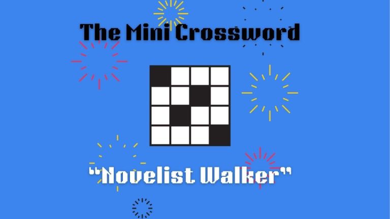 A crossword puzzle with a blue background. It reads "The Mini Crossword" and "novelist walker"