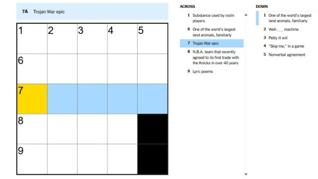 trojan war epic in ny times mini crossword clue question