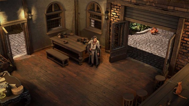Faustus NPC in the player-built Kingsmarch city in Path of Exile Settlers of Kalguur