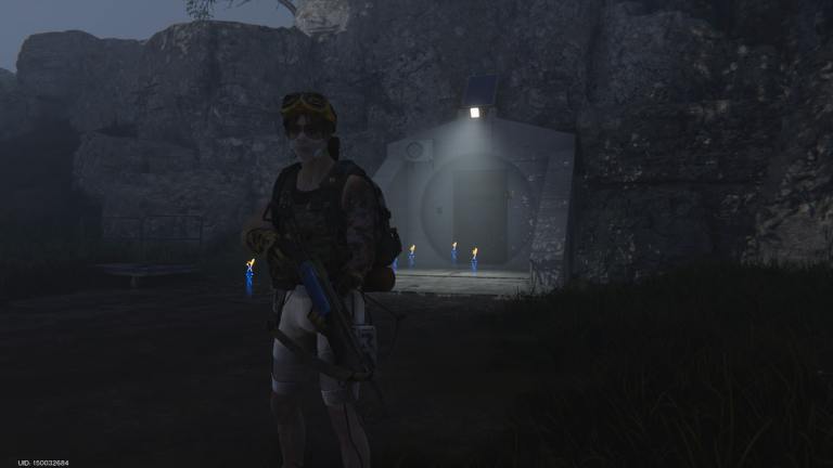 Picture of the player in front of the Underground Bunker using the Access Card in Once Human.