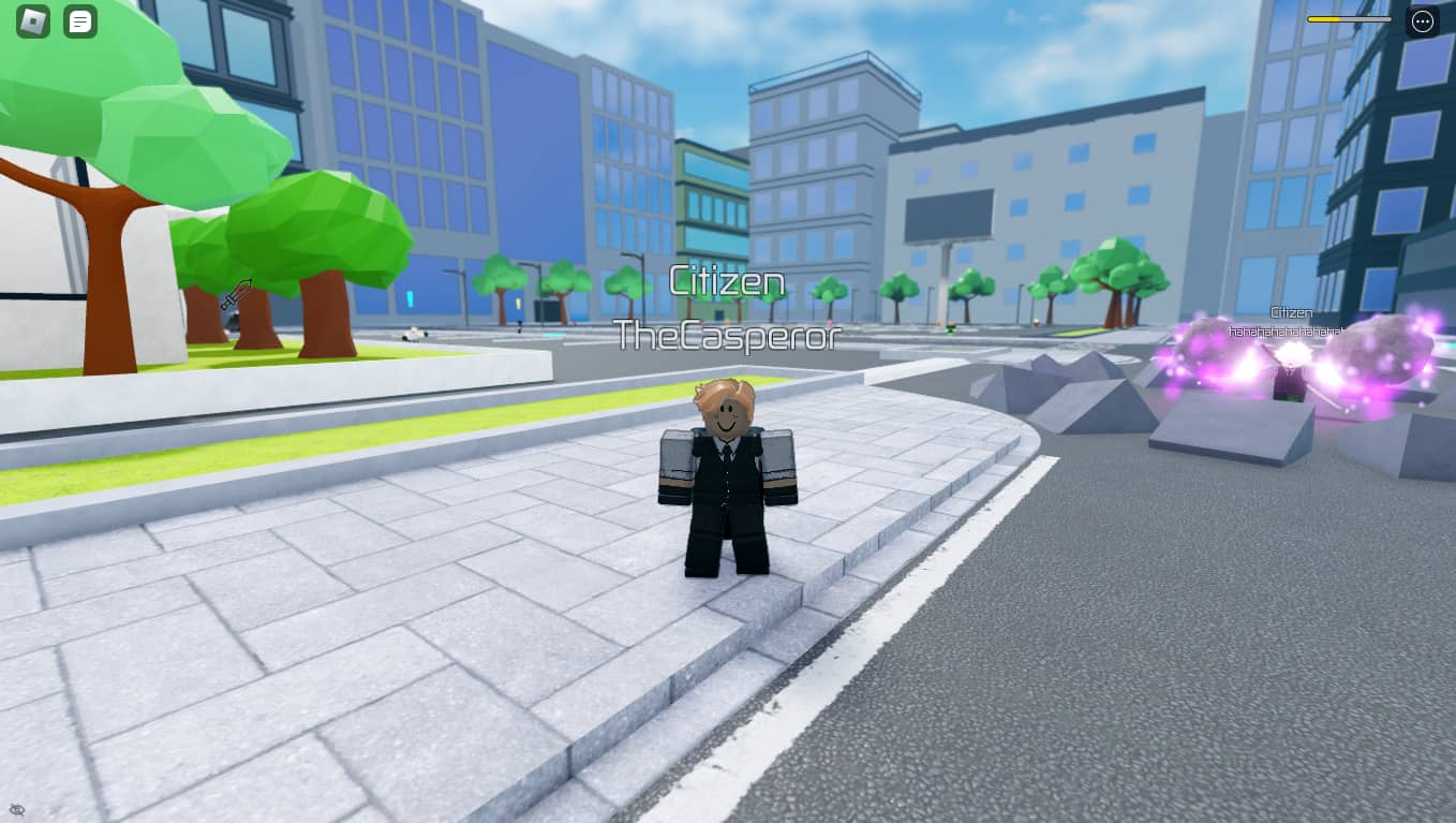 Player playing in Roblox World of Heroes.