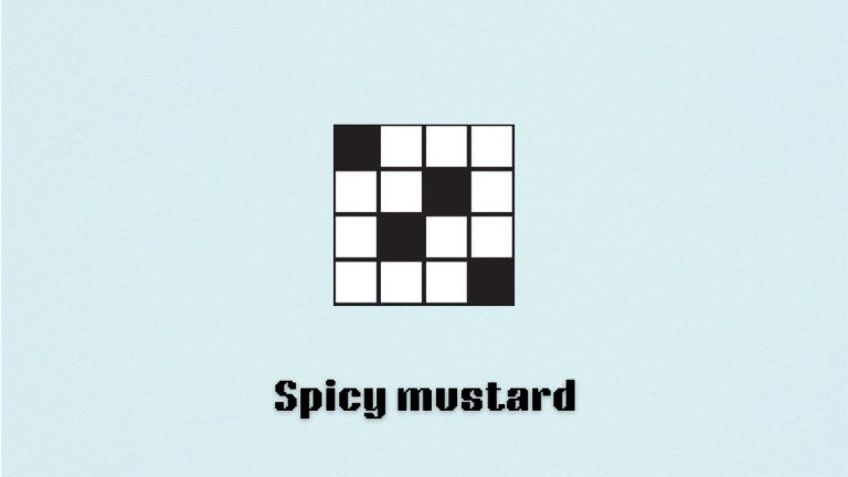 An image of a crossword with a blue background. It says "spicy mustard" in captial letters.