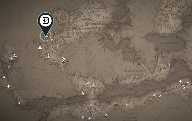 A map from Flintlock showing the location of the Warlock's Helmet.