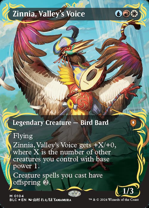 Bird playing a song in Bloomburrow MTG set