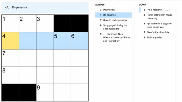 do penance july 17 mini crossword 4A