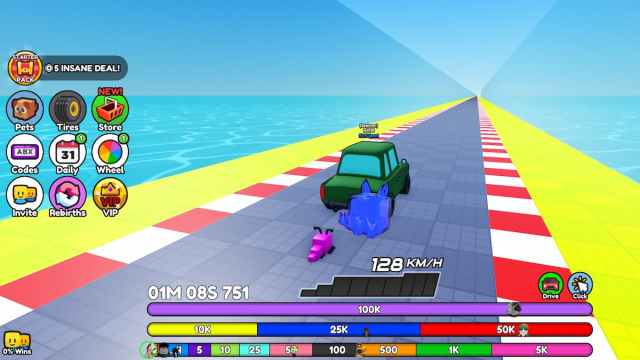 Racing in Car Race Clicker in Roblox.