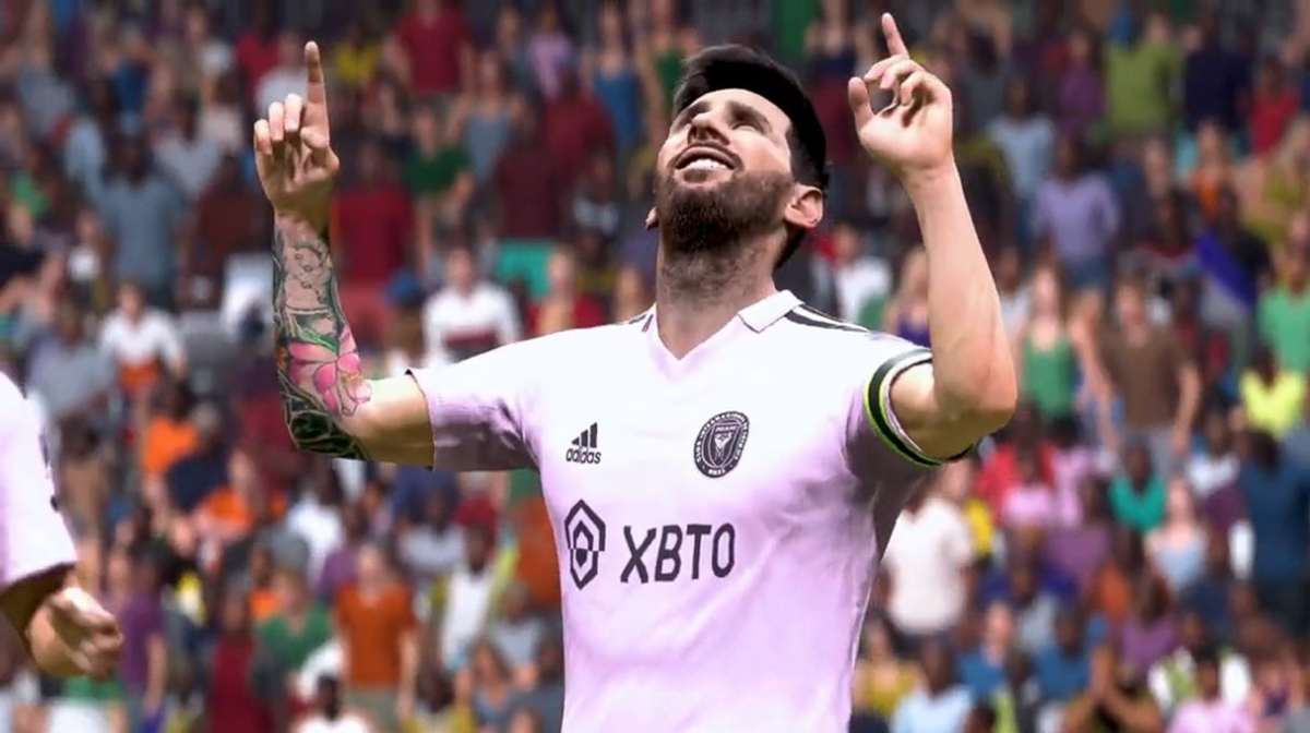 Lionel Messi celebrating a goal for Inter Miami in EA FC 24