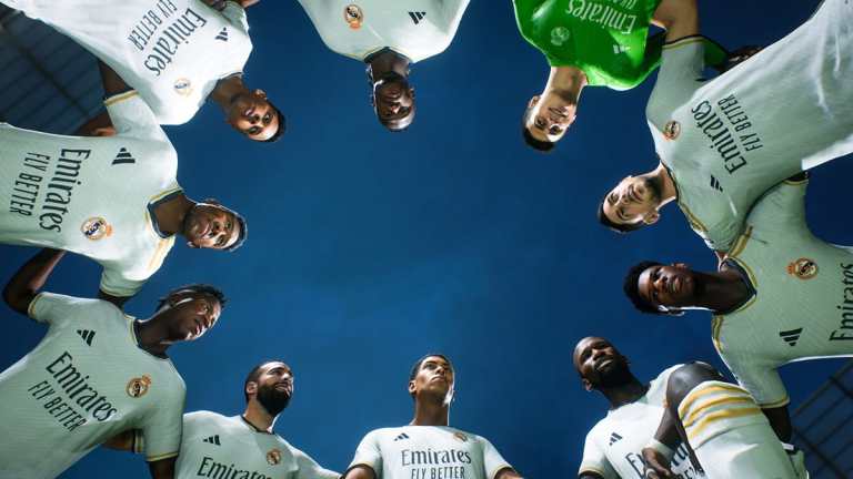 EA FC 24 Real Madrid players gathered in a circle