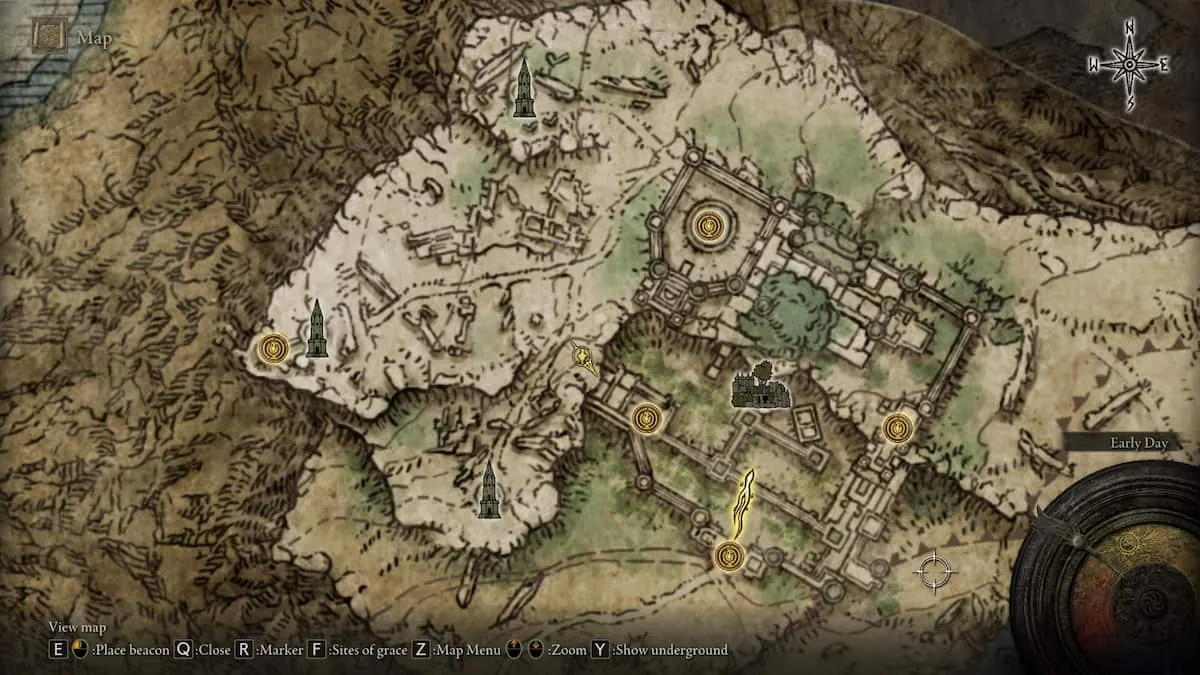 Elden Ring map showcasing the drop-off location to reach Pidia in Caria Manor