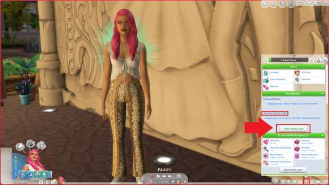 The Enter Create a Sim to edit Turn-Ons and Turn-Offs option marked in The Sims 4 Lovestruck.