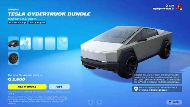 Tesla Cybertruck Bundle in Fortnite item shop