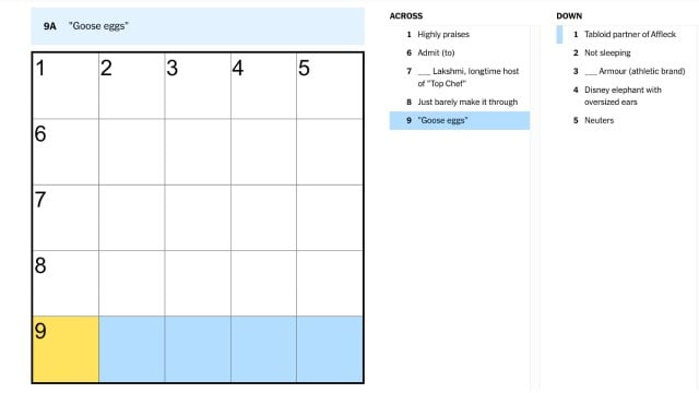 goose eggs 9across clue nyt mini crossword july 26