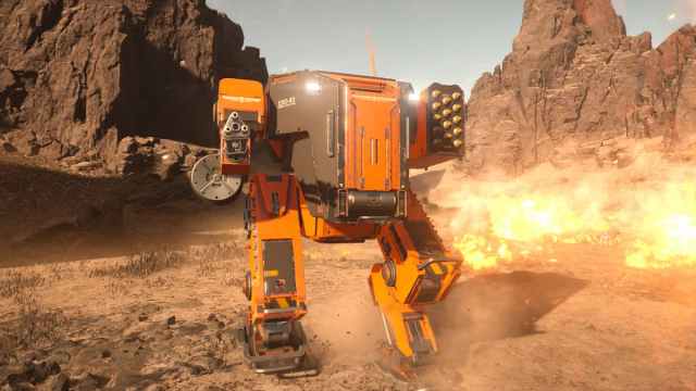 Orange exosuit in Helldivers 2