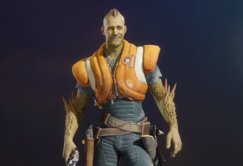 Lennox Concord, an alien with spiky arms and a bright orange vest.