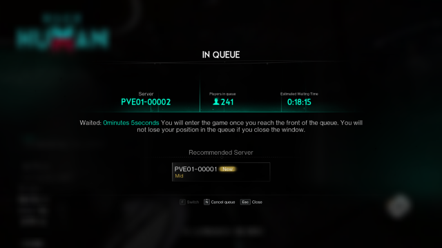 The "In Queue" timer screen display in Once Human.