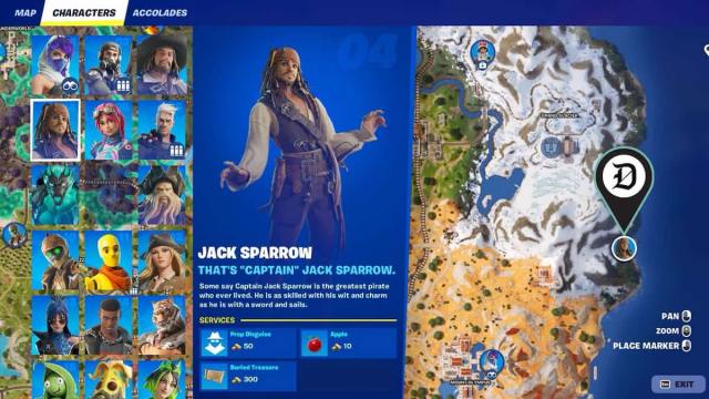 Jack Sparrow location in Fortnite.