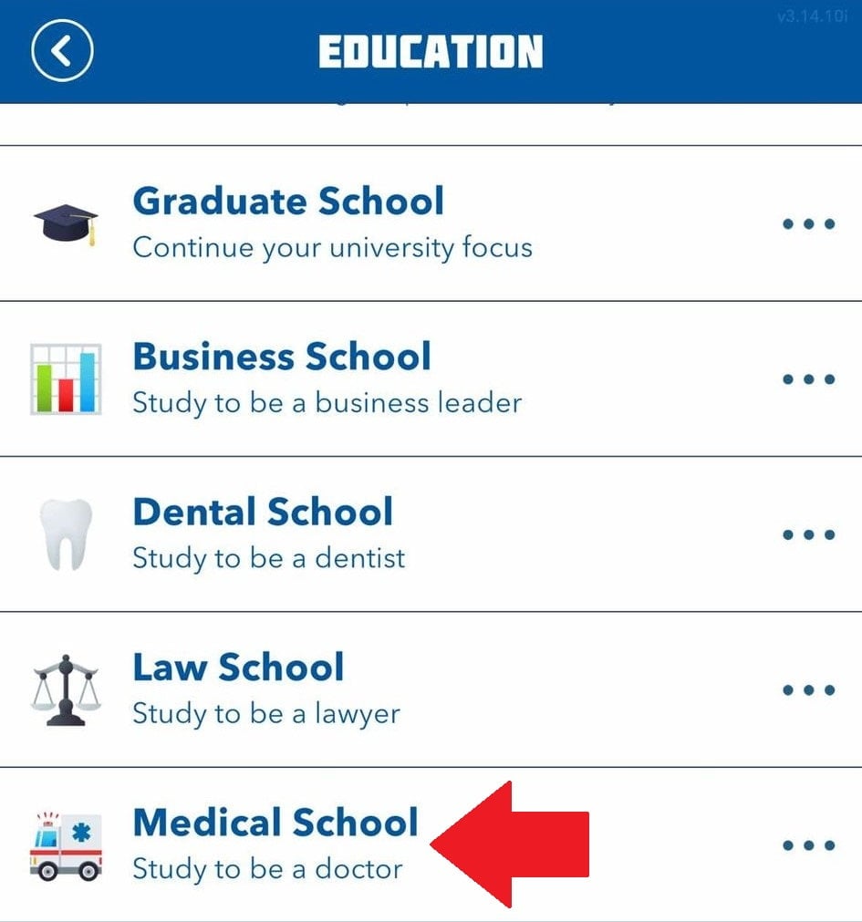 Medical school marked in BitLife.