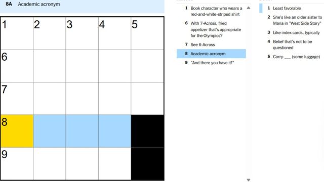 academic acronym clue in nyt mini crossword