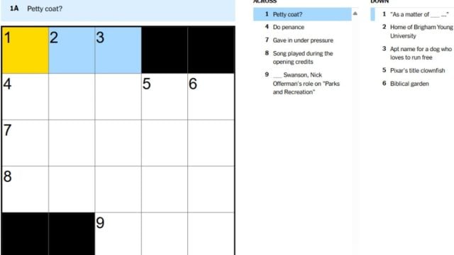 nyt mini crossword clue guide for petty coat