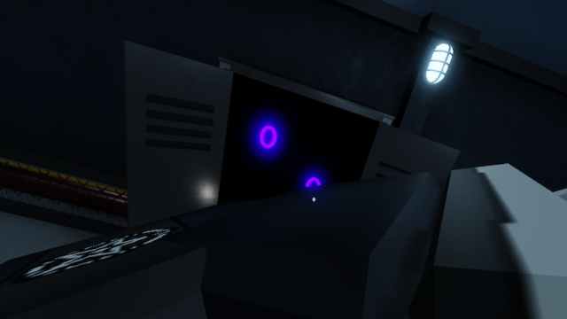 Two glowing purple circles inside a locker in Pressure.