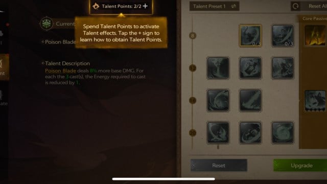 talent points in tarisland