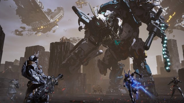 A group of Descendants take on a giant Colossus in The First Descendant.