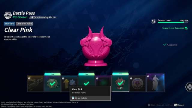 Battle Pass tiers in The First Descendant