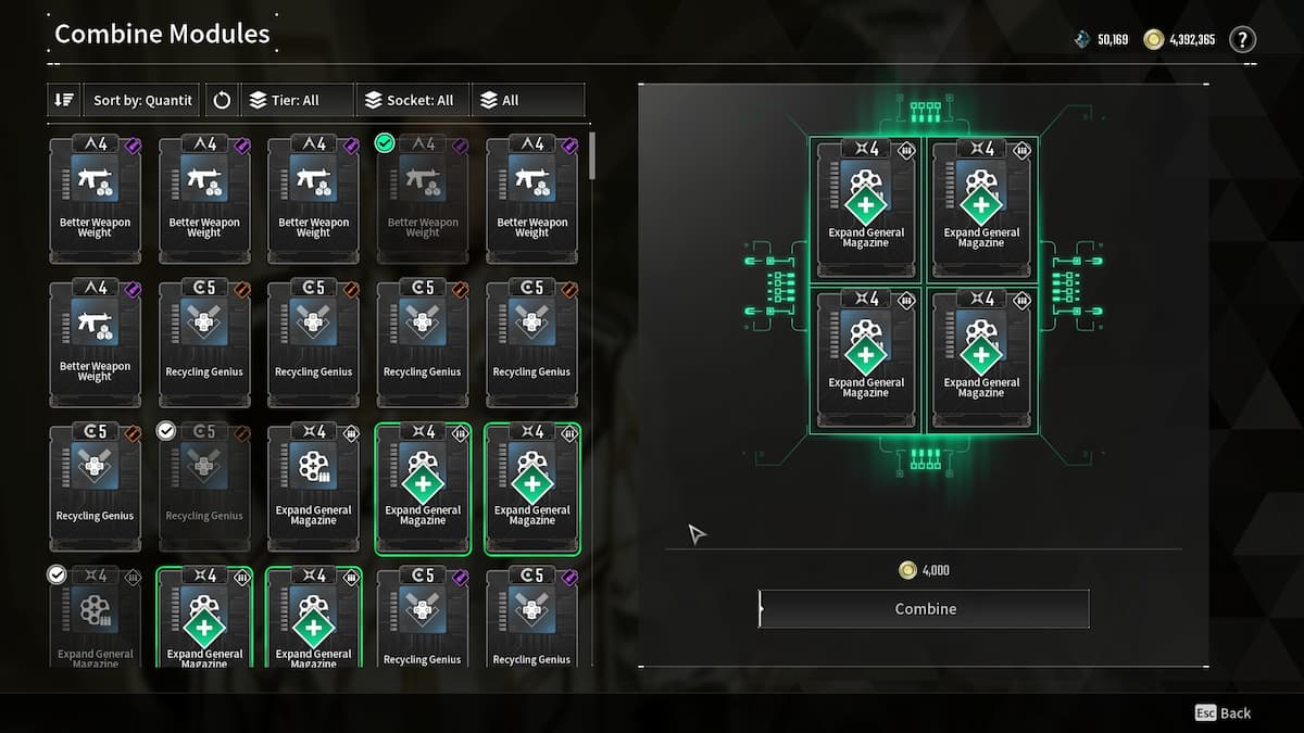 Module combination screen in The First Descendant