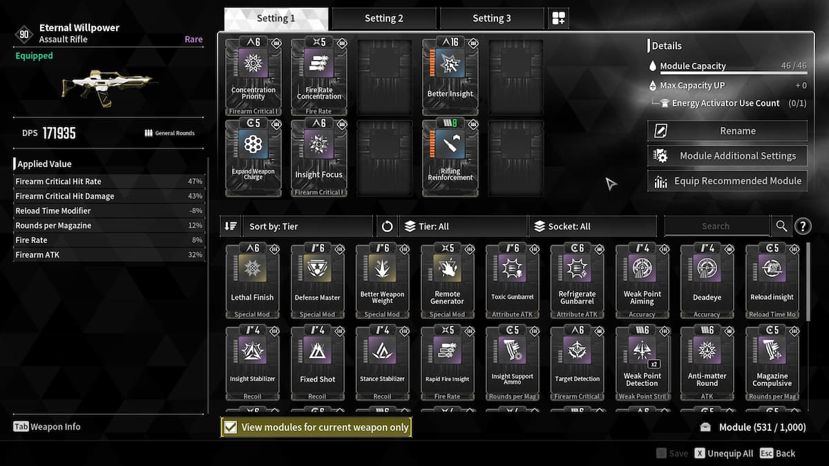 Eternal Willpower Module loadout in The First Descendant