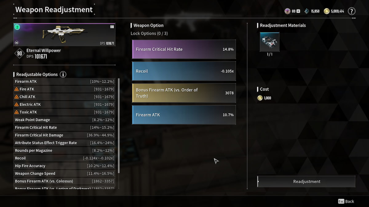 Eternal Willpower weapon readjustment in The First Descendant