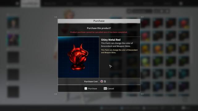 Paint purchase menu in The First Descendant