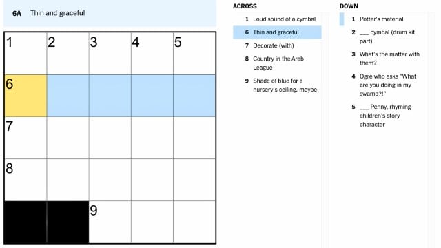 thin and graceful nyt mini crossword 6A