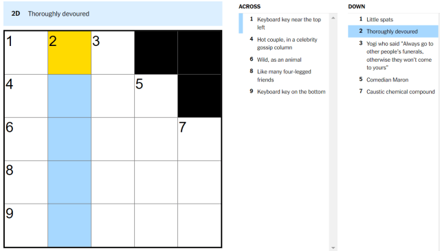 thoroughly devoured nyt mini crossword table