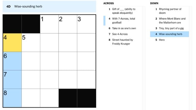 wise sounding herb nyt mini crossword clue july 29