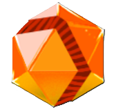 An orange polygon with a darker, striped orange band around it. This is the Better Boomerang upgrade in Crypt Custodian