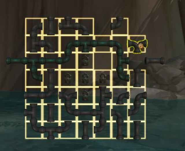 Blocked Intake Puzzle in WoW The War Within featuring pipes and a 7x7 square