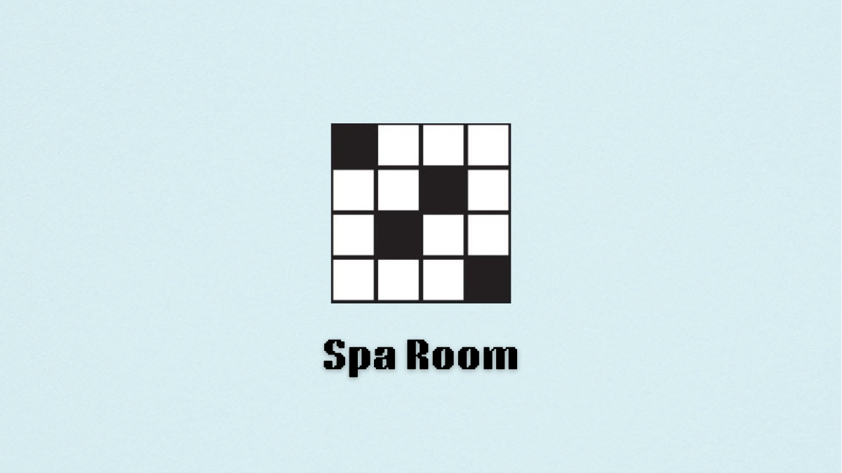 An image of a mini crossword with the Spa Room hint underneath.