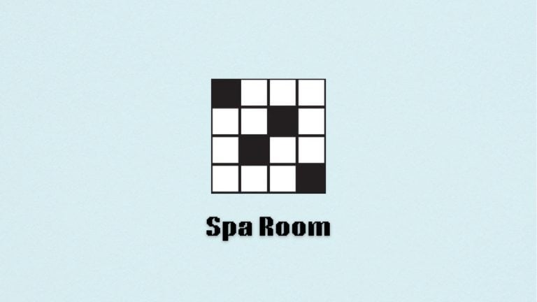 An image of a mini crossword with the Spa Room hint underneath.