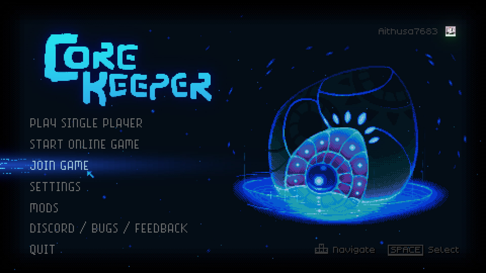 The main menu in Core Keeper