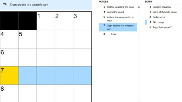 crept around in a weaselly way clue in aug. 28 nyt mini crossword