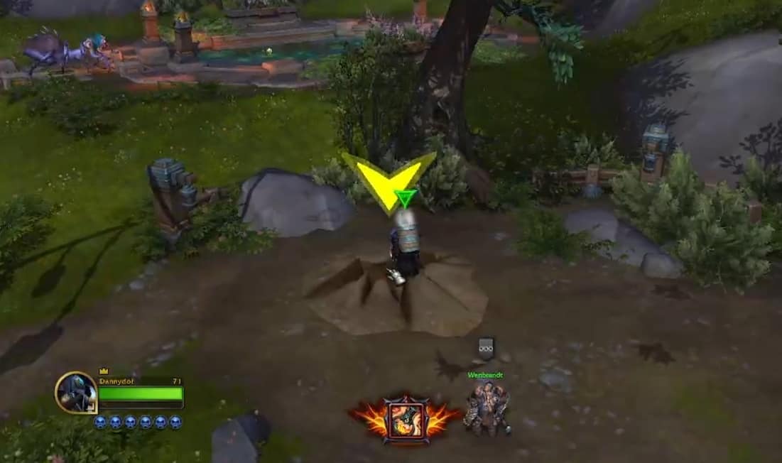 An arrow shows where to drop the brew and blast the enemies within the hole of WoW The War Within