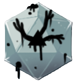 A grey-blue polygon that is covered with a black goo substance. This image shows readers what the Flawless Bounty Upgrade from Crypt Custodian looks like