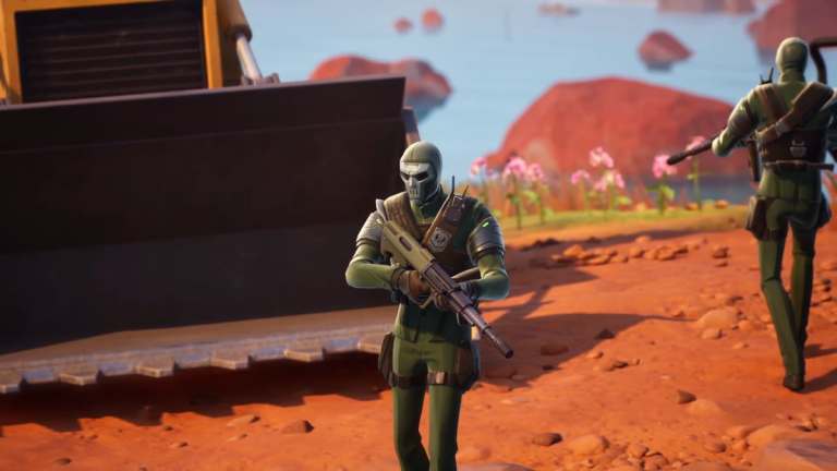 A Doom Henchman at a Dig Site in Fortnite.