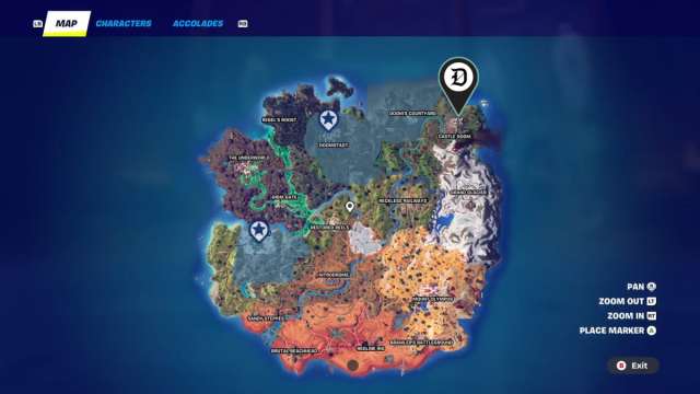 A screenshot of the Fortnite map with a location marked.