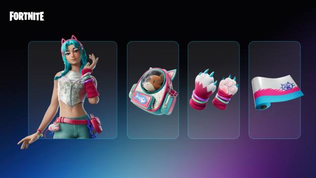 The free Katalina gear available in Fortnite, showing the skin, back bling, pickaxe, and wrap.