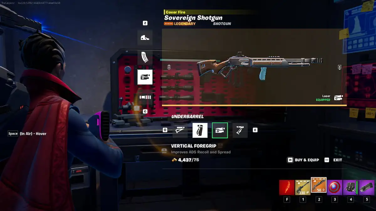 Picture showing the Mod bench Menu upgrade in Fortnite on the Sovereign Shotgun.