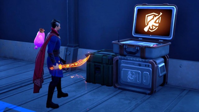 Picture showcasing a Fortnite player accepting SHADOW briefing Armory quests.