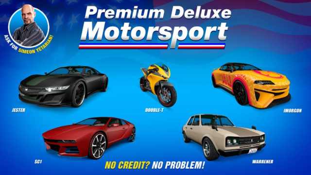 An image that showcases the current vehicles in Simeon's Premium Deluxe Motorsports showroom. These include removed vehicles that can not be obtained in other areas.